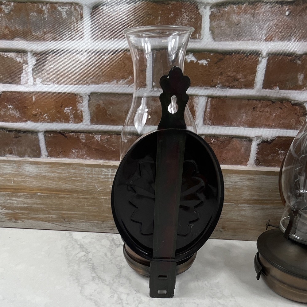 Set 2 Wall Sconce Metal & Clear Glass Hurricane Candle Holders Victorian 12in - Picture 4 of 10